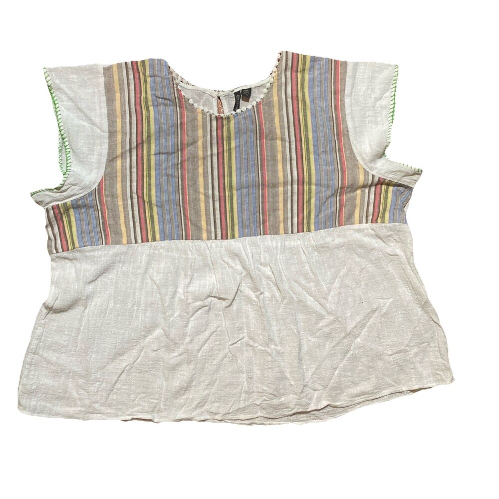 Versona Women’s Short Sleeve Blouse Top XXL Boho Cotton Blend Multicolored